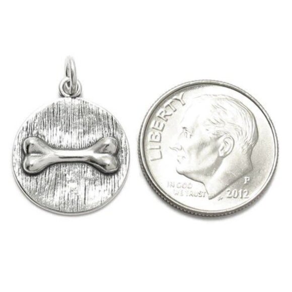 DOG BONE ON A PLAQUE CHARM IN 3D. STERLING SILVER. - Picture 2 of 2